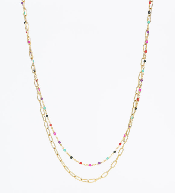 Double Layered Enamel Necklace Multicolor
