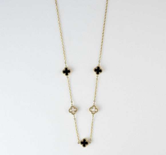 Stainless Steel Clover Necklace Black & White