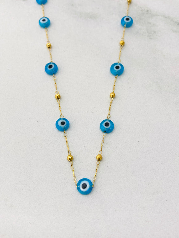 Evil Eye Waterproof Necklace Turquoise