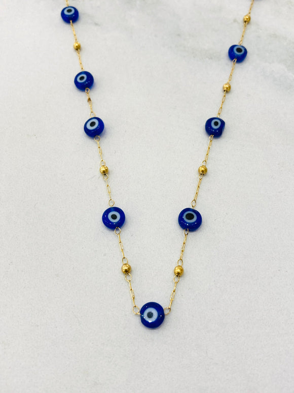 Evil Eye Waterproof Necklace Dark Blue