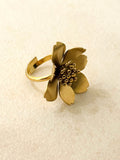 Brushed Gold Adjustable Floral Ring