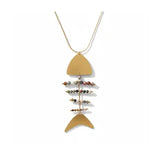Long Bohem Fishbone Necklace w Mineral Stones