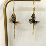 Laser Cut Butterfly Hoop Earrings w Chain Detail