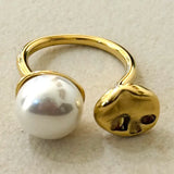 Kayra Pearl Look Adjustable Stainless Steel Ring