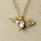 Heart with Wings Necklace w White Zirconias