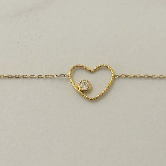 Minimal Heart Bracelet w White Zirconia 