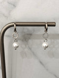 Bonbon Pearl Look Hoop Earrings w White Zirconias