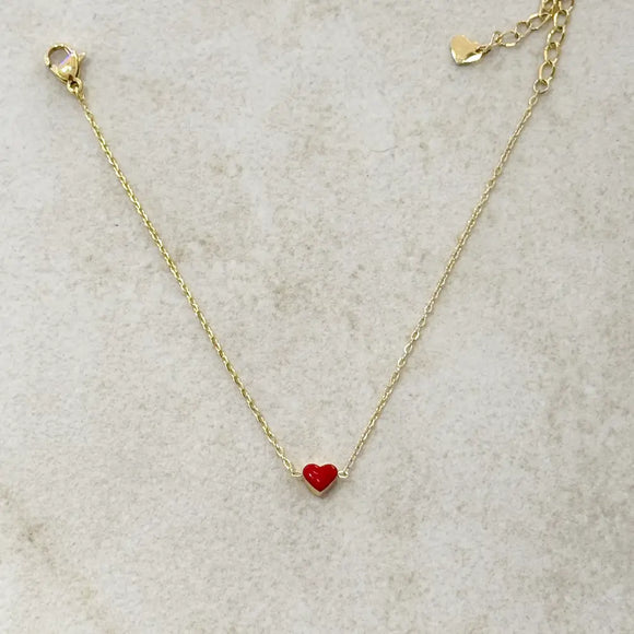 Minimal Stainless Steel Red Heart Bracelet