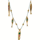 Bohem Long Fish Necklace w Mineral Stones