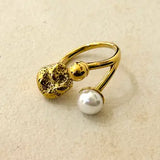 Oflaz Pearl Look Adjustable Stainless Steel Ring