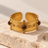 Espin Matte Gold Adjustable Ring w Natural Gemstones