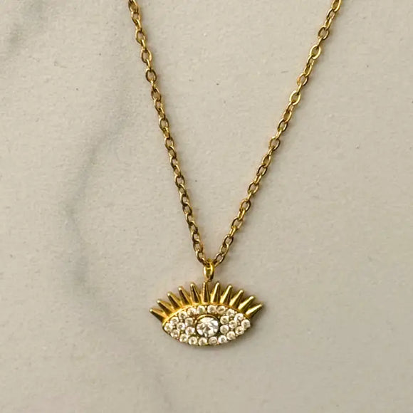 Eye Necklace w White Zirconias 