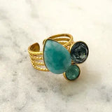 Pera Adjustable Tristone Ring w Mineral Stones