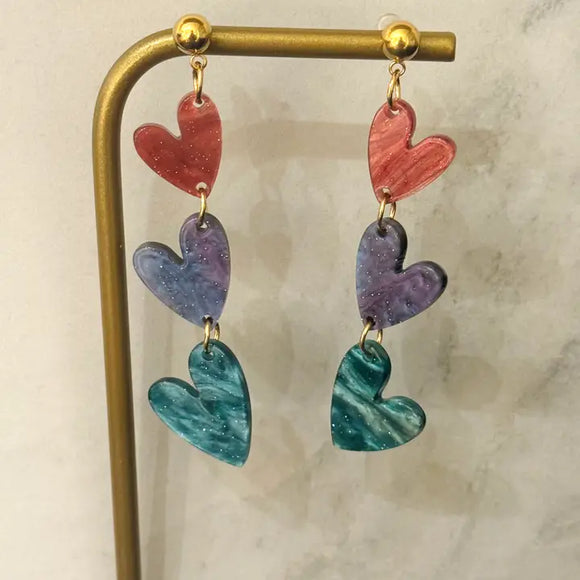 Glittered Heart Dangle Earrings 