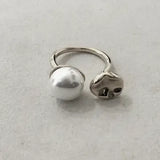 Kayra Pearl Look Adjustable Stainless Steel Ring