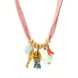 Pahoa Silk Look Necklace w Ceramic Charms