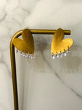 Brushed Gold Heart Earrings w Zirconium Stones