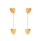 Heart Shaped Hammered Gold Dangle Earrings