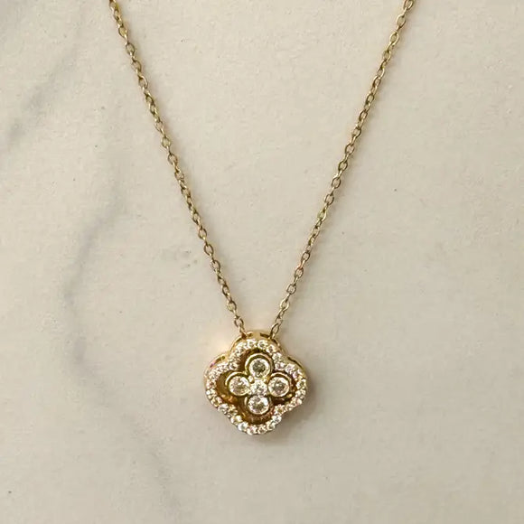 Maria Floral Necklace w Zirconium Stones 