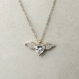 Heart with Wings Necklace w White Zirconias