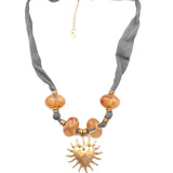 Bohem Heart Necklace  w Fabric Cordon