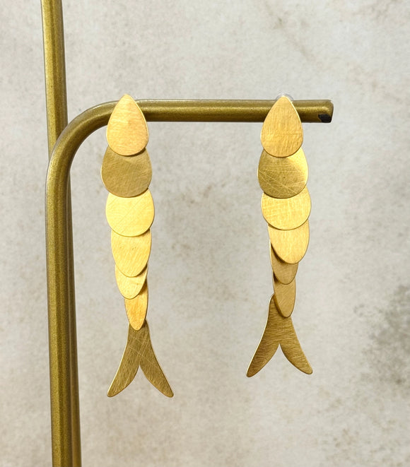 Brushed Gold Fish Earrings