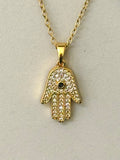 Fatima’s Hand Necklace w White Zirconias