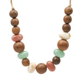 Bohem Adjustable Necklace w Wood & Mineral Stones