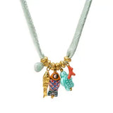 Pahoa Silk Look Necklace w Ceramic Charms
