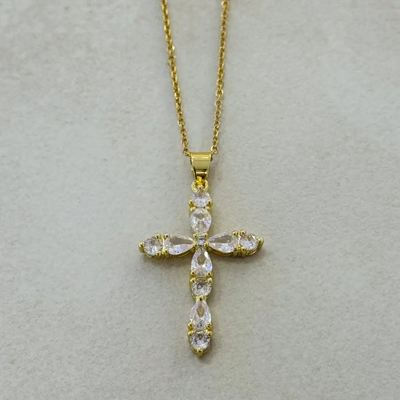 Cross Necklace w White Zirconias