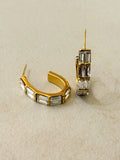 Terao Stainless Steel Hoop Earrings w Rectangular Zirconias