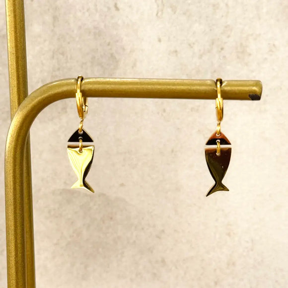 Minimal Origami Fish Hoop Earrings 