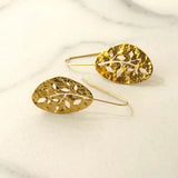 Hammered Gold Laser Cut Floral Earrings 