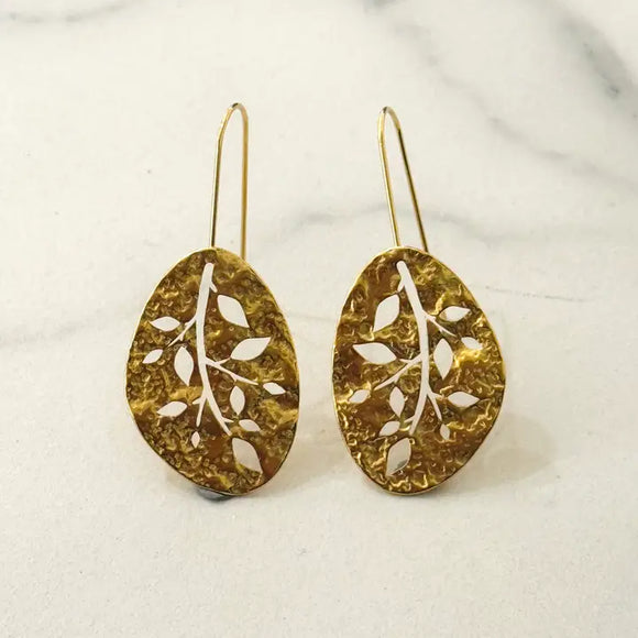 Hammered Gold Laser Cut Floral Earrings 