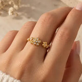 Beni Adjustable Floral Ring W Zirconium Stones