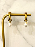 Sema Pearl Look Hoop Earrings w White Zirconias 