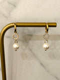 Bonbon Pearl Look Hoop Earrings w White Zirconias