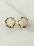 Minimal Hammered Gold Round Stud Earrings