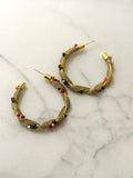 Woven  Hoop Earrings w Multicolor Crystals