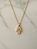 Fatima’s Hand Necklace w White Zirconias