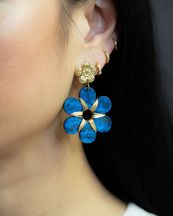 Daisy Floral Earrings Blue