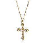 Waterproof Cross Necklace w White Zirconias 