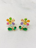 Waterproof Flower Earrings Green