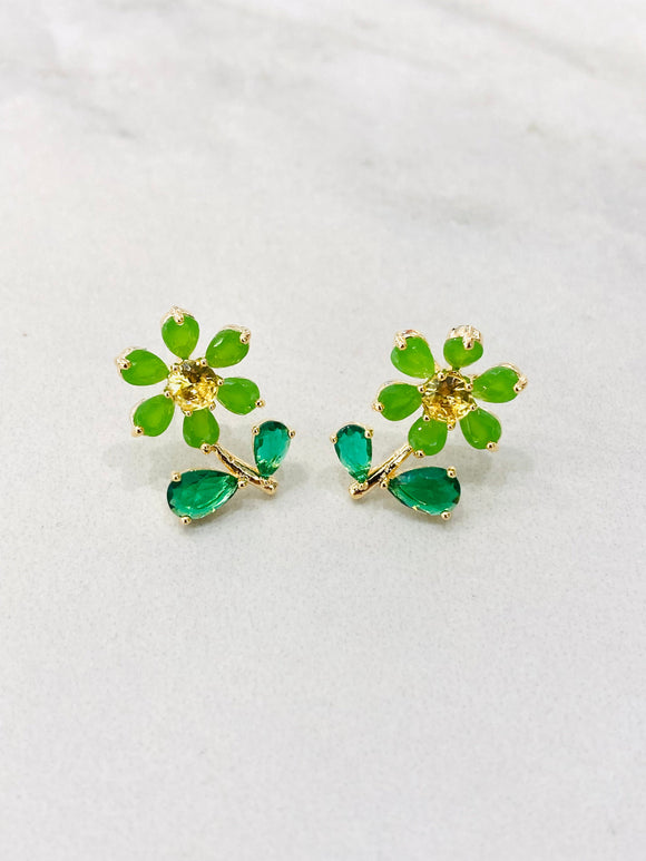 Waterproof Flower Earrings Green