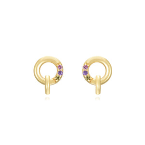 Sterling Silver Mini Circle Studs Gold & Multicolor