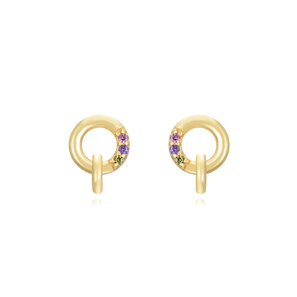 Sterling Silver Mini Circle Studs Gold & Multicolor