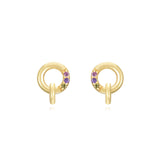 Sterling Silver Mini Circle Studs Gold & Multicolor