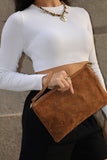 CASSETTE - Amber Suede Leather Studded Clutch  Bag