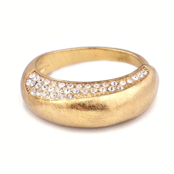 Lubre Brushed Gold Ring w White Zirconias 