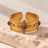 Espin Matte Gold Adjustable Ring w Natural Gemstones